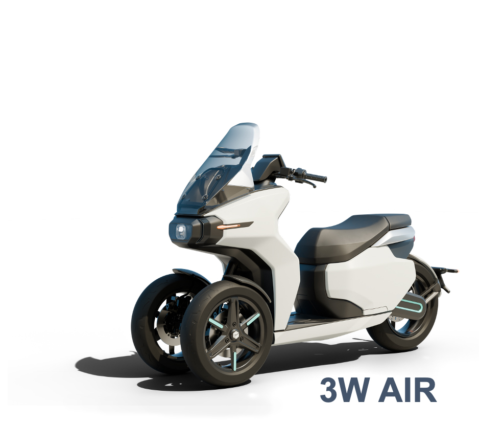 Futuristic electric vehicle on a city street, showcasing sustainable urban mobility.
